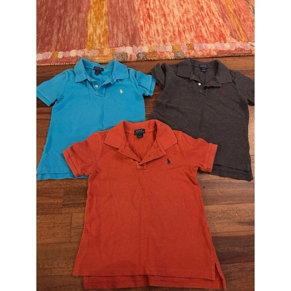 Lot of 3 Polo Ralph Lauren Boys Short Sleeve Polo Shirts Size 5 Blue Gray Orange